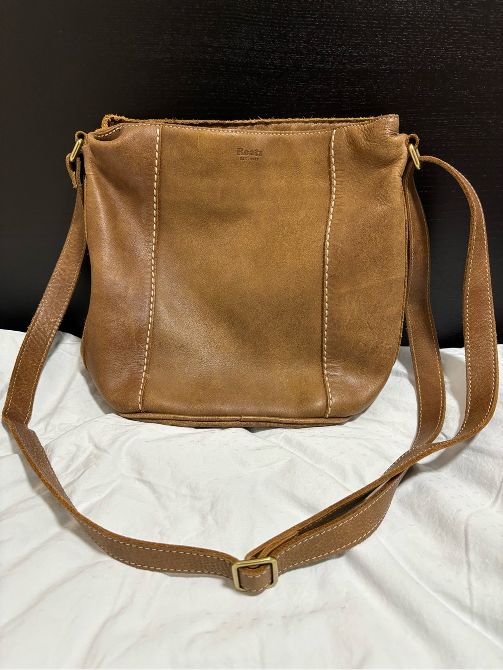 Roots Brown Leather Crossbody Bag